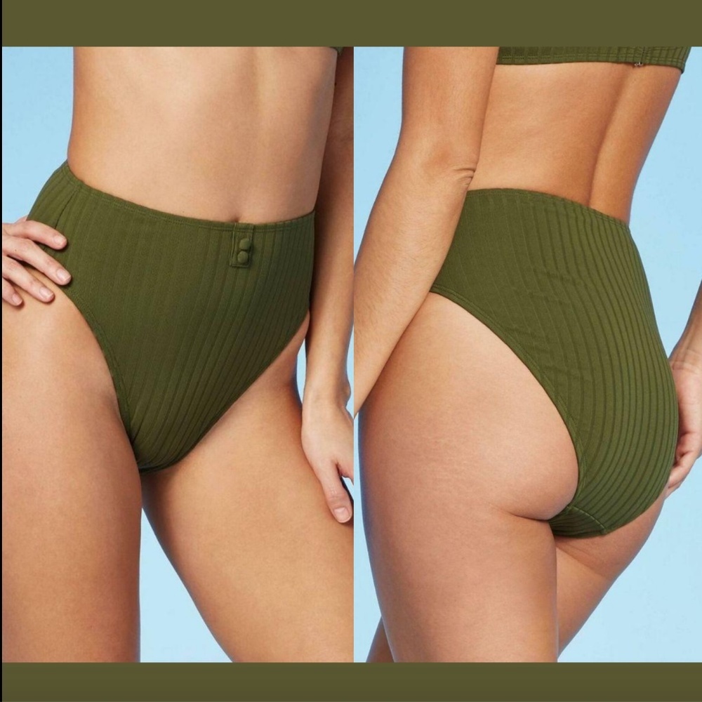 NEW Xhilaration Button Front Cheeky High Waist Bikini Bottoms [ Small ] 3362‎
